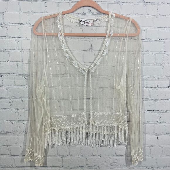 Unbranded Tops - Beaded Embroidered Sheer Blouse Size Small Cottage Fairy Transparent Cover Up